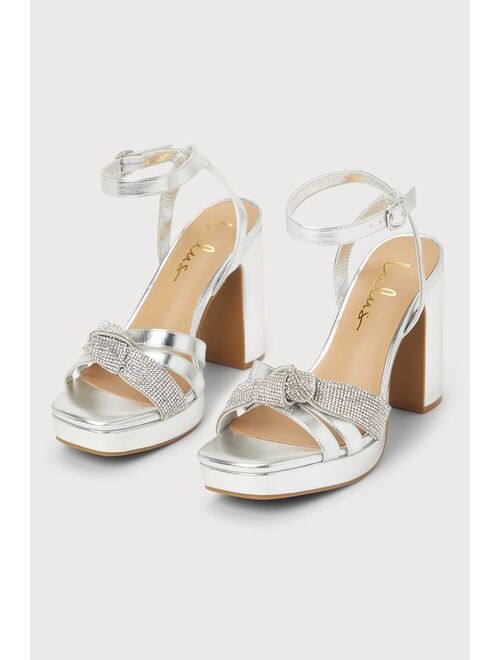 Lulus Neri Silver Rhinestone Knotted High Heel Sandals