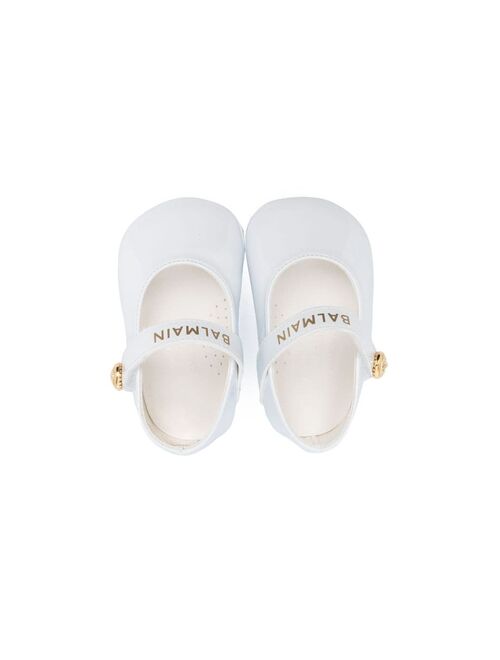 Balmain Kids logo-print strap ballerinas