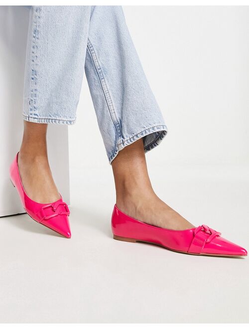 ASOS DESIGN Lawless Pointed toe ballet flat with chain in pink