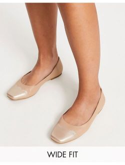Wide Fit Launch square toe ballet flats in beige