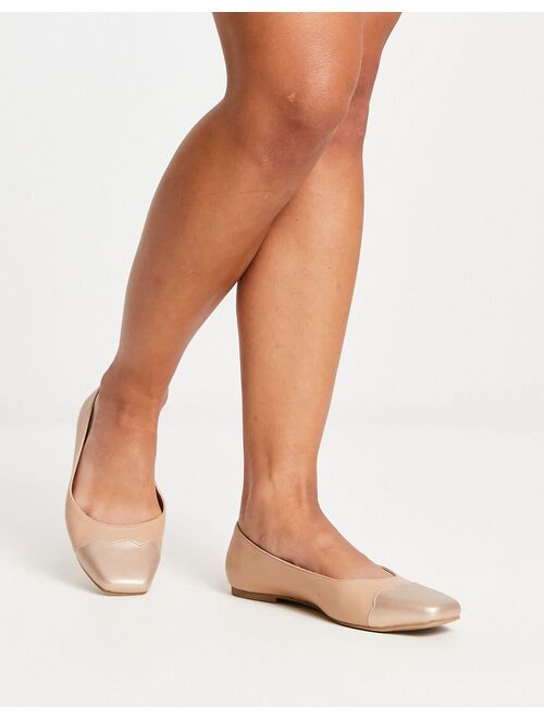 ASOS DESIGN Wide Fit Launch square toe ballet flats in beige