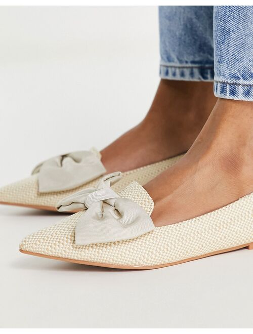 ASOS DESIGN Wide Fit Lake bow pointed ballet flats in natural raffia