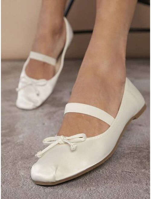 PU Leather Bow Detail Square Toe Ballet Flats
