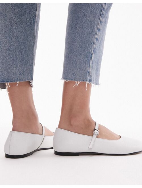 Topshop Carmen leather round toe ballet flats in white