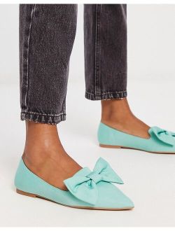 Lake bow pointed ballet flats in teal