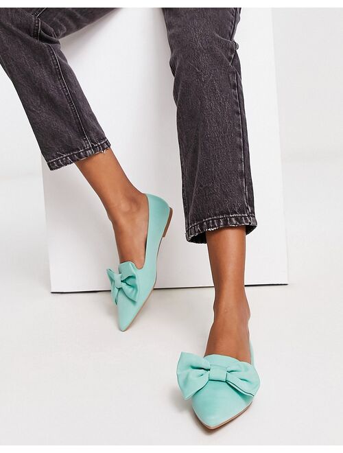ASOS DESIGN Lake bow pointed ballet flats in teal