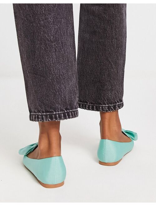 ASOS DESIGN Lake bow pointed ballet flats in teal