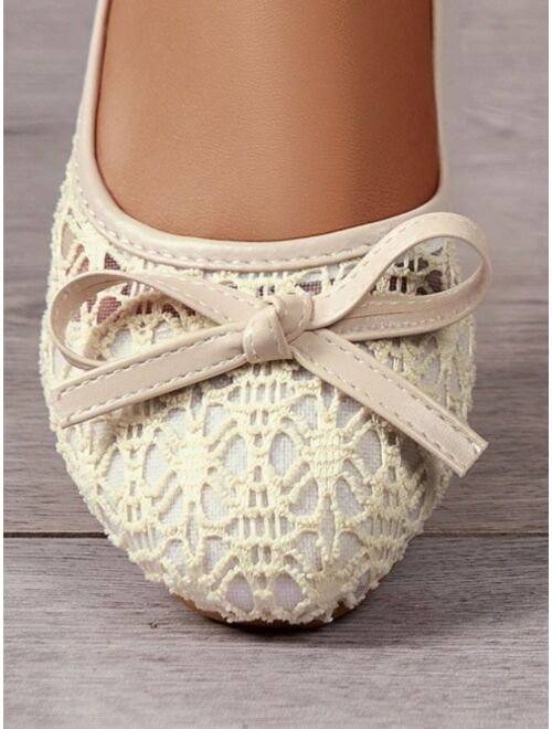 Women Bow Decor Ballets Mesh Panel Elegant Flats