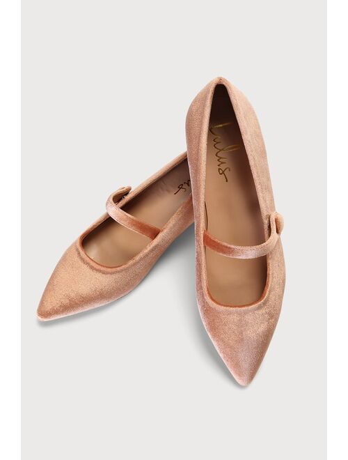 Lulus Licon Champagne Velvet Buckle Pointed-Toe Ballet Flats