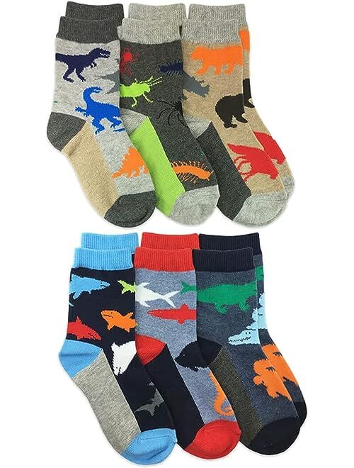 Jefferies Socks Boys' Little Fun Assorted Animals Pattern Cotton Crew Socks 6 Pair Pack