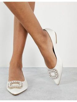 Laura embellished pointed ballet flats in ivory satin