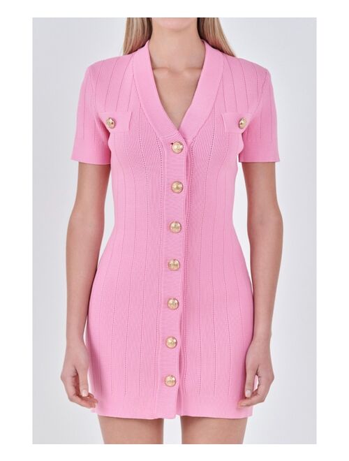 ENDLESS ROSE Women's Shank Button V-neckline Knit Mini Dress