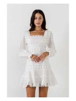 Women's Square Neckline Lace Trim Dress