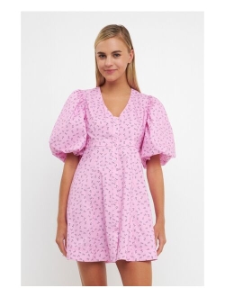 Women's Floral Print Mini Dress with Button Detail