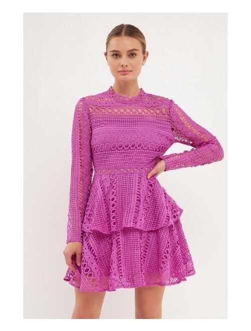 ENDLESS ROSE Women's Crochet Lace Mini Dress