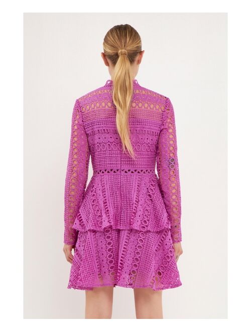 ENDLESS ROSE Women's Crochet Lace Mini Dress