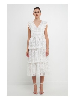 Women's Lace Tiered Midi Dress