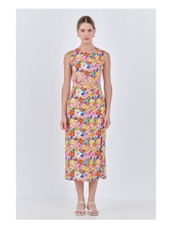Women's Cotton Floral Print Cutout Dress