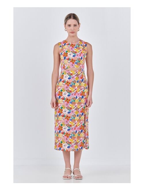 endless rose Women's Cotton Floral Print Cutout Dress