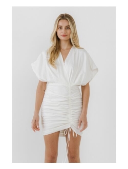 Women's Stretch Linen Shirred Mini Dress