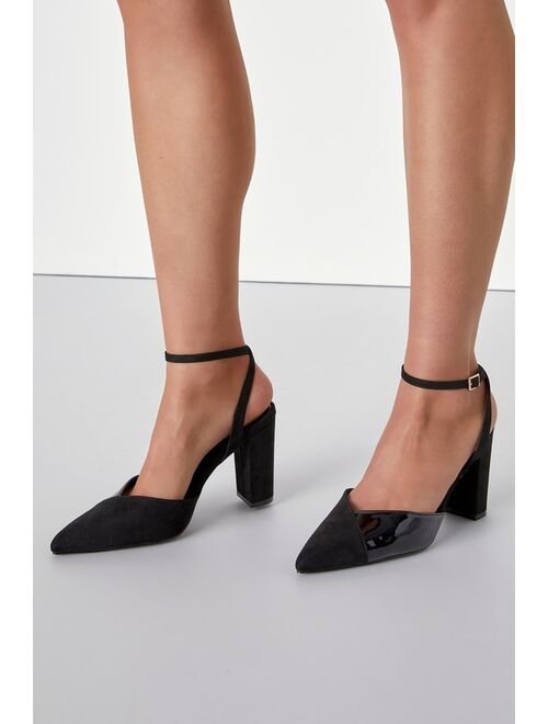 Lulus Selenaa Black Suede Pointed-Toe Ankle Strap Pumps