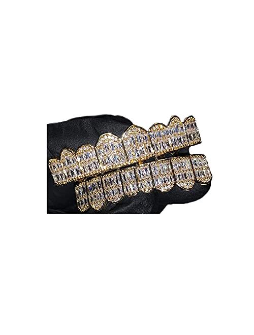Shop-Igold 14k Baguette Set 8 teeth Gold Joker Iced-Out Grillz for Mouth Top Hip Hop Teeth Grills for Teeth Mouth Grillz for Mouth Top Bottom Hip Hop 8 Teeth Grills for T