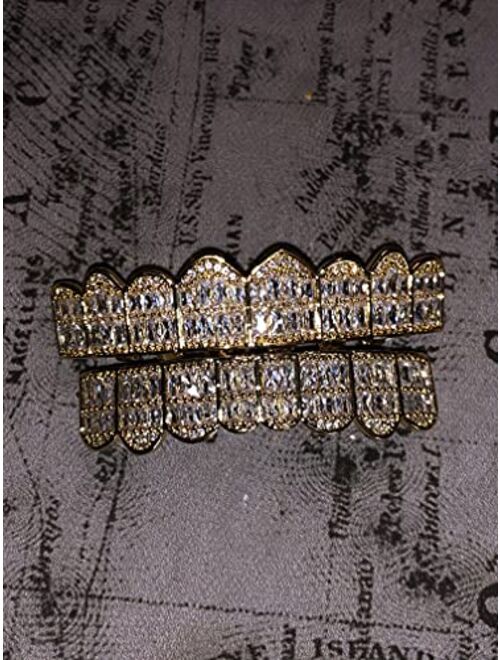 Shop-Igold 14k Baguette Set 8 teeth Gold Joker Iced-Out Grillz for Mouth Top Hip Hop Teeth Grills for Teeth Mouth Grillz for Mouth Top Bottom Hip Hop 8 Teeth Grills for T