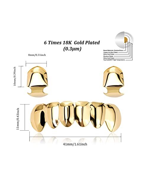 YOSZO 18K Gold Plated 2Single Top & Bottom Set Grills for Your Teeth with Molding Bars Hip Hop Jewelry