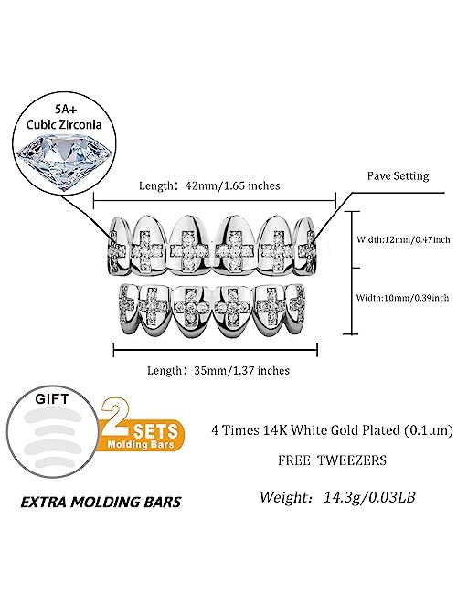 TOPGRILLZ Grills for Your Teeth Iced out Cross Diamond Stone 14K Gold Plated Grillz for Men Women Hip Hop