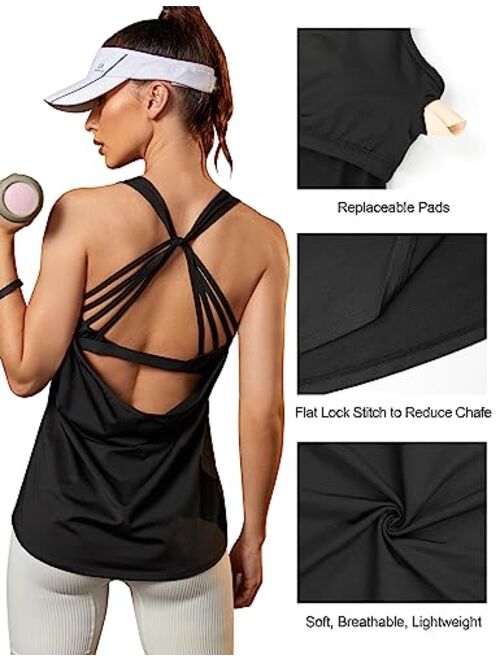 BMJL Womens Workout Tank Tops Built in Bra Athletic Tops Sleeveless Yoga Running Gym Shirts
