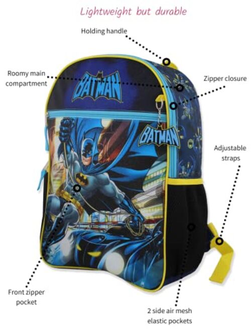 DC Comics Batman Boys 16" Backpack 5 piece School Set (One Size, Blue)