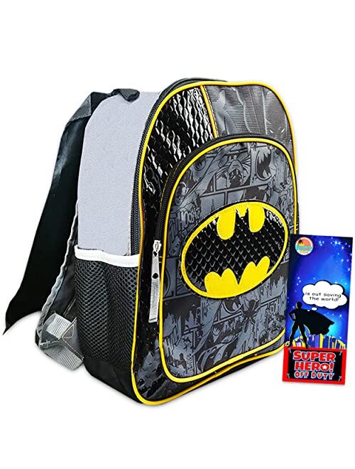 DC Batman Backpack for Preschool Toddlers ~ Deluxe 12" Batman Mini Backpack for Boys Kids (Batman School Supplies Bundle)