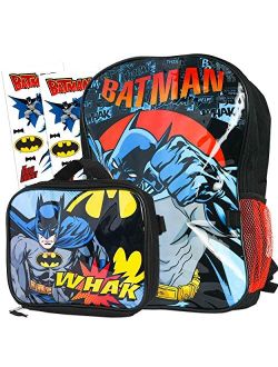 Batman Backpack and Lunch Box Set for Boys Kids ~ 3 Pc Bundle With Deluxe 16" Batman Backpack with Detachable Insulated Lunch Bag and Stickers (Batman School Supplies)