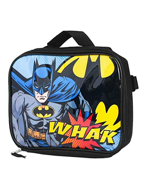 Batman Backpack and Lunch Box Set for Boys Kids ~ 3 Pc Bundle With Deluxe 16" Batman Backpack with Detachable Insulated Lunch Bag and Stickers (Batman School Supplies)