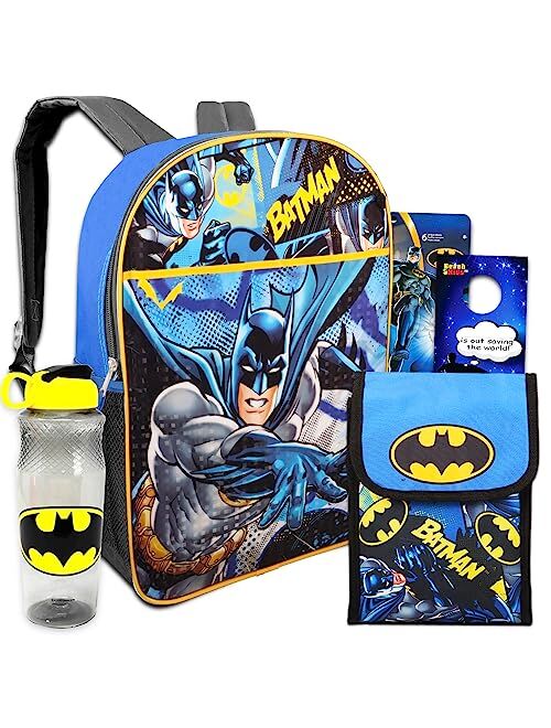 Detective Store Batman Backpack and Lunch Bag for Boys Girls Kids -- 5 Pc Bundle with 16'' Batman School Backpack Bag, Lunch Box, Water Bottle, and More | Batman School S