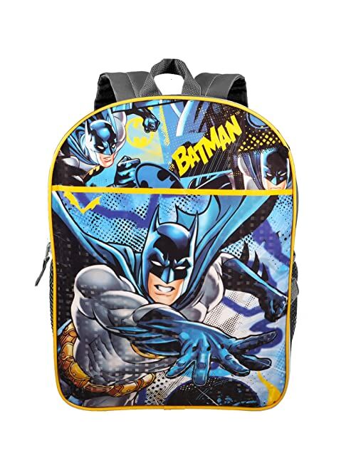 Detective Store Batman Backpack and Lunch Bag for Boys Girls Kids -- 5 Pc Bundle with 16'' Batman School Backpack Bag, Lunch Box, Water Bottle, and More | Batman School S