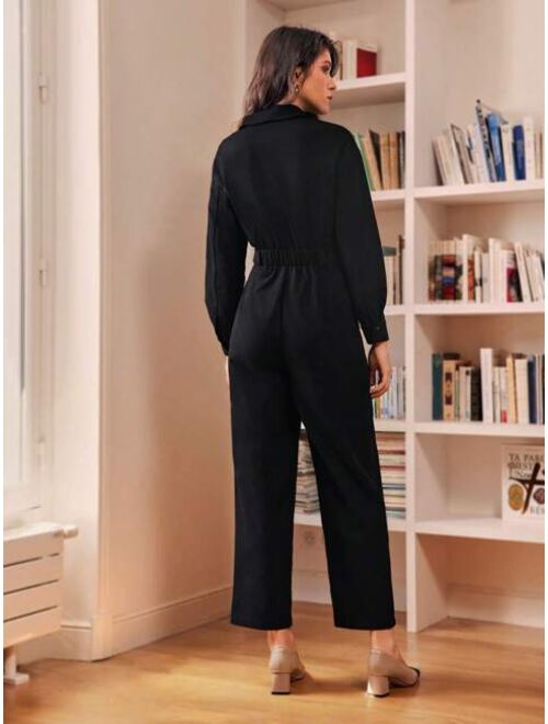 SHEIN Frenchy Solid Button Front Shirt Jumpsuit Without Belt