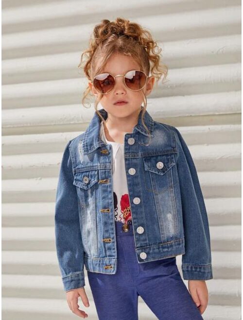 Shein Young Girl 1pc Rabbit Patched Flap Detail Denim Jacket
