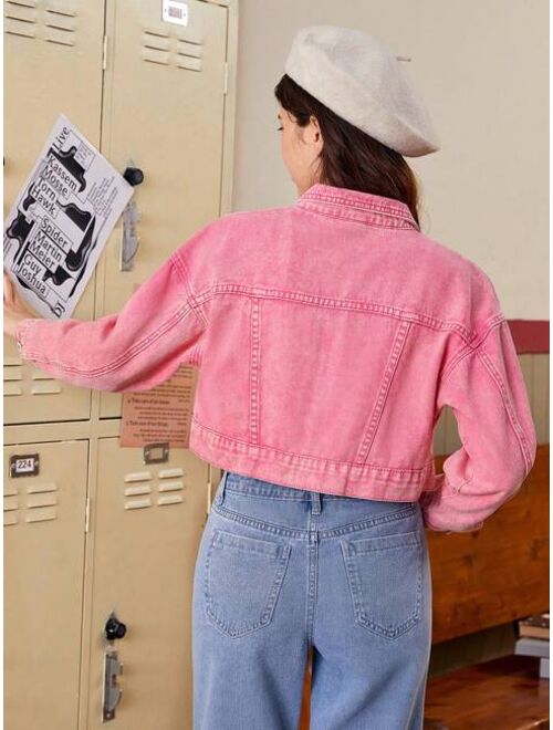 Shein Teen Girls Flap Detail Denim Jacket