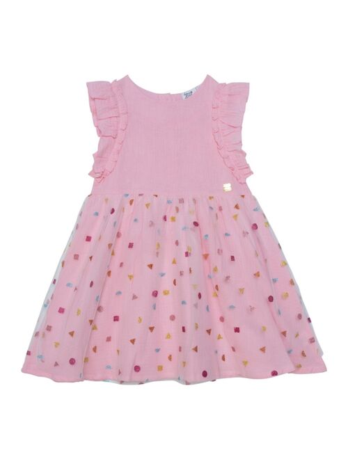 DEUX PAR DEUX Girl Short Sleeve Frill Dress With Tulle Print Skirt Pink - Child