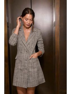 Deluxe Desire Grey Tweed Long Sleeve Blazer Mini Dress