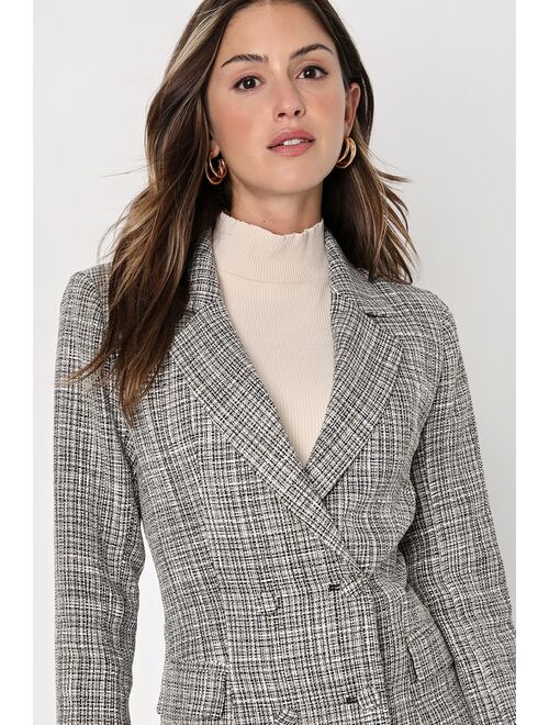 Lulus Deluxe Desire Grey Tweed Long Sleeve Blazer Mini Dress