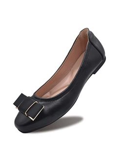 Leelaosan Women's Dress Flat Elegant Bow Slip on Memory Foam Soft Comfort Walking Office Wear to Work Flats Shoes