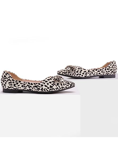 LJYCTTMJLFJY Women's Pointed Classic Leopard Print Flat Shoes with Bow Decoration, Casual and Comfortable Flat Shoes