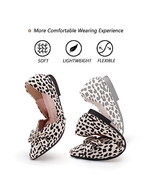 LJYCTTMJLFJY Women's Pointed Classic Leopard Print Flat Shoes with Bow Decoration, Casual and Comfortable Flat Shoes