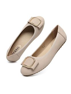 Bernal Women's Wide Width Comfortable Flat Shoes - Round Toe Classic Cute Rhinestones Bow Slip on Ballet Flats