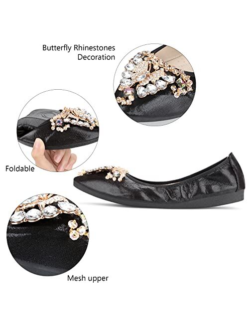 Cozystep Women's Ballet Flats Foldable Shiny Comfortable Loafers Shoes Dressy Flats Shoes for Women