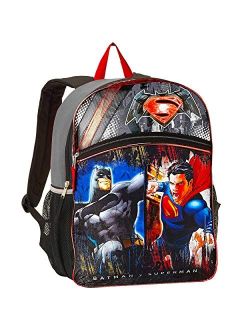 Batman Superman Backpack for Boys Kids ~ Premium 16" Superhero Backpack (Superman & Batman School Supplies)