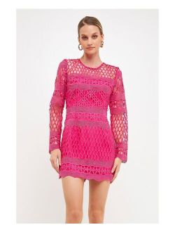 Women's Long Sleeve Crochet Mini Dress