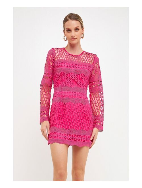 ENDLESS ROSE Women's Long Sleeve Crochet Mini Dress